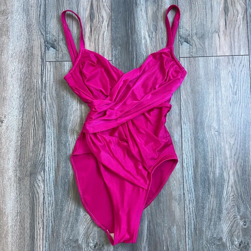 VINTAGE 80s High Leg BARBIE Pink One Piece Swimsuit
